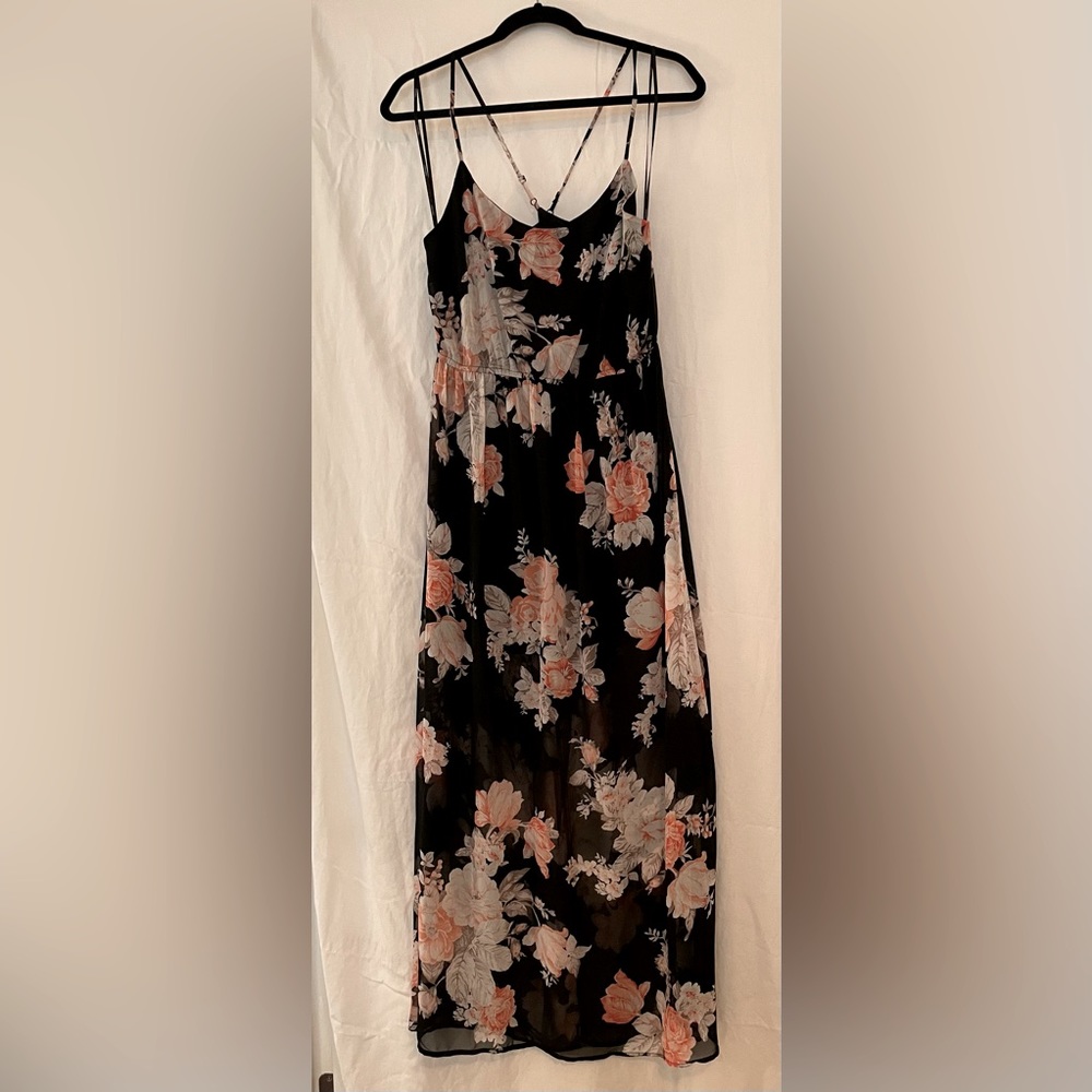 Black Floral Midi Dress Size L